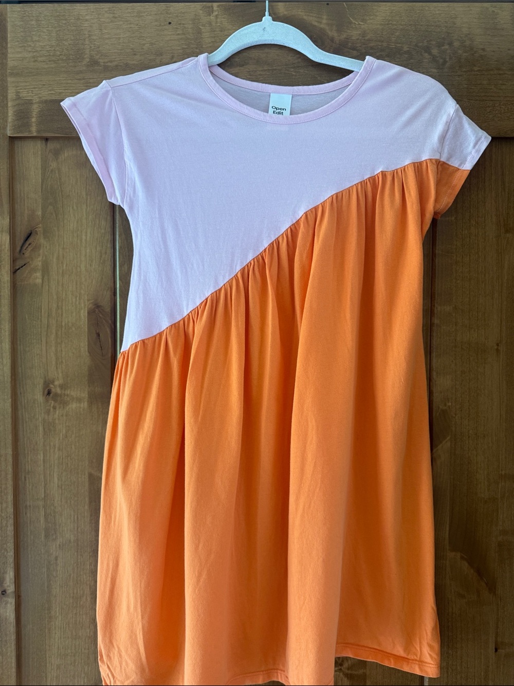 Open Edit Pink and Orange Diagonal Colorblock Dress
